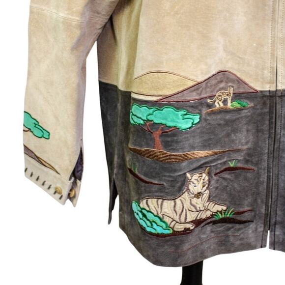 The Quacker Factory Suede Leather Safari Theme Jacket Barn Utility L - Picture 2 of 5